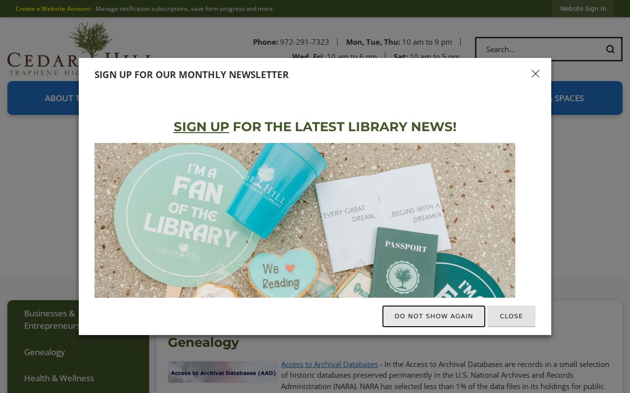 Cedar Hill city directory companion resources on the library genealogy page