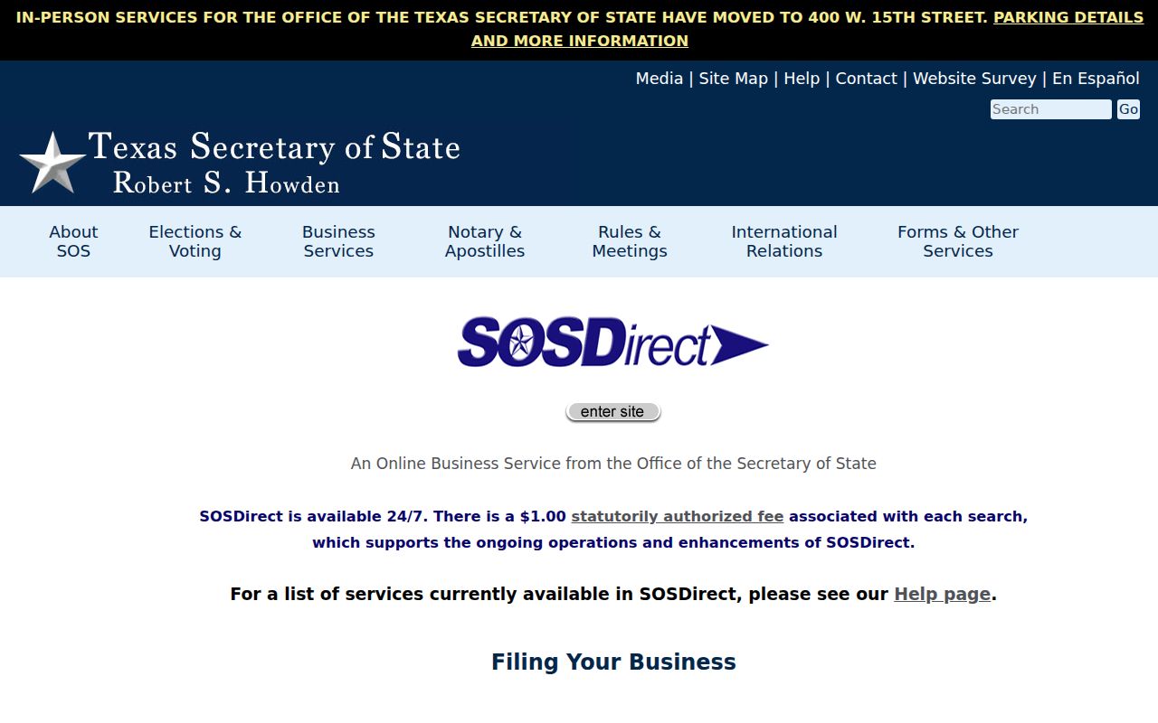 Cedar Hill residents directory SOSDirect business search menu