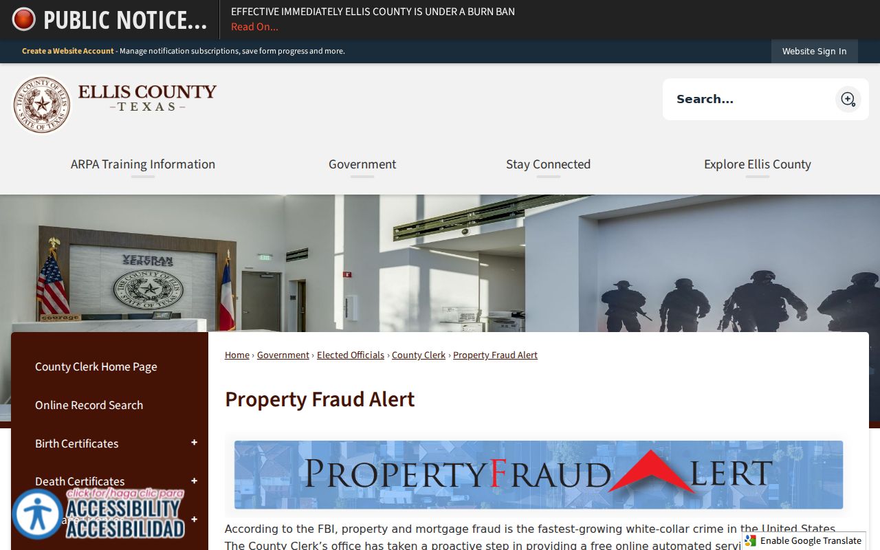 Cedar Hill neighbors Ellis County property fraud alert page