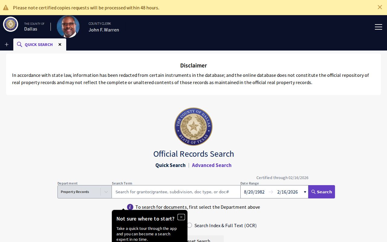 Cedar Hill street directory Dallas official deed quick search fields