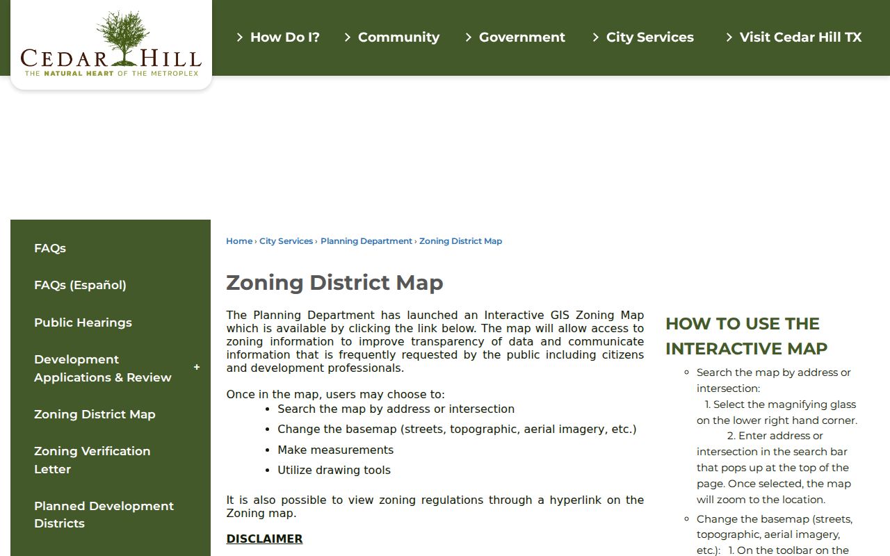 Cedar Hill ZIP code directory research using the Cedar Hill zoning map reference layer